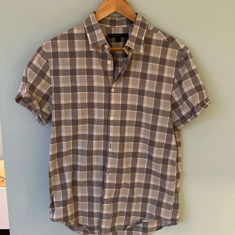 John Varvatos Grey Plaid Short Sleeve